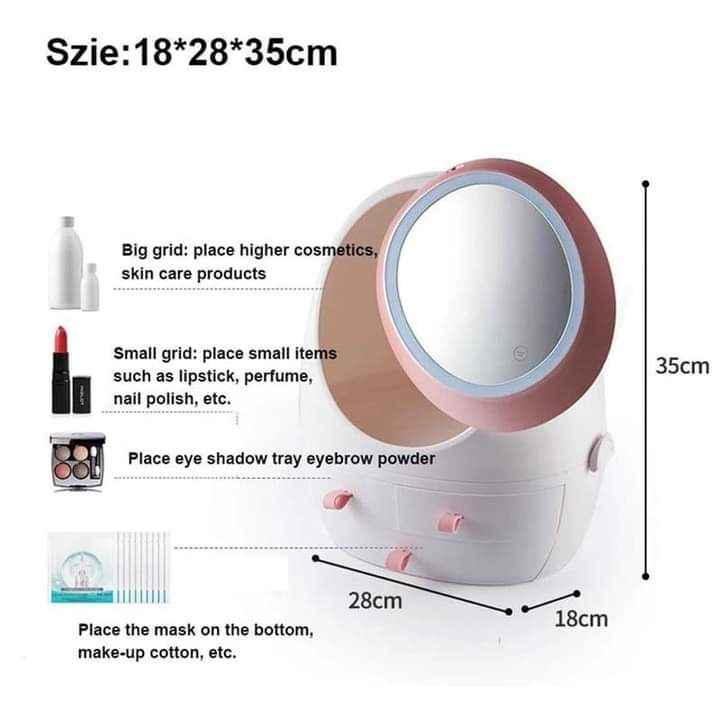 Oval Mirror Cosmetic Storage Organizer - Gleamsi