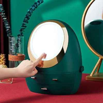 Oval Mirror Cosmetic Storage Organizer - Gleamsi