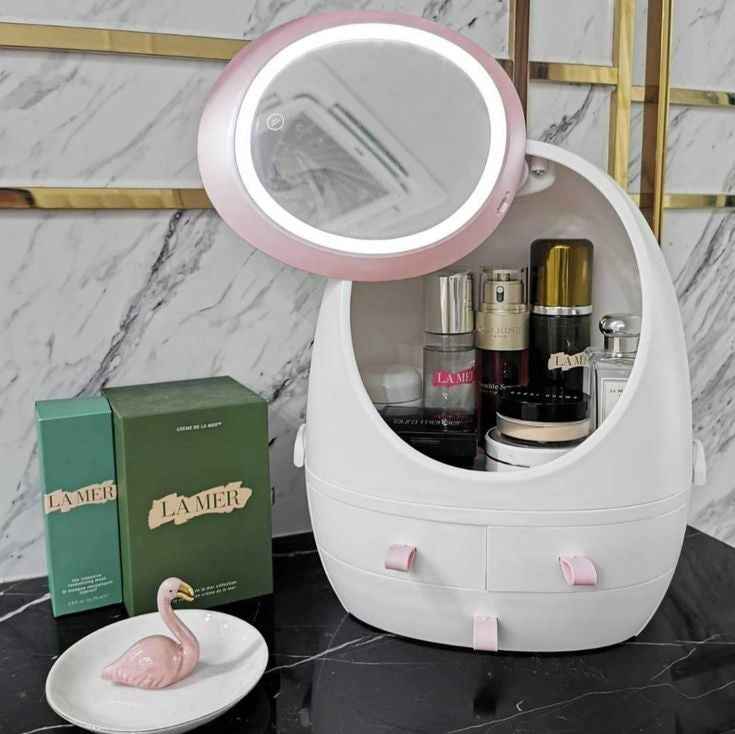 Oval Mirror Cosmetic Storage Organizer - Gleamsi