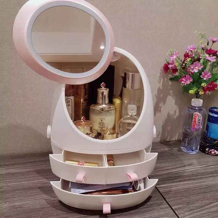 Oval Mirror Cosmetic Storage Organizer - Gleamsi