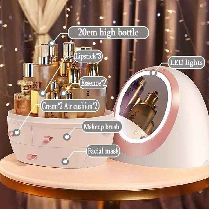 Oval Mirror Cosmetic Storage Organizer - Gleamsi