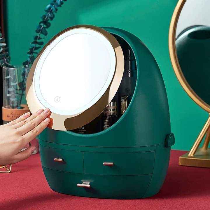 Oval Mirror Cosmetic Storage Organizer - Gleamsi