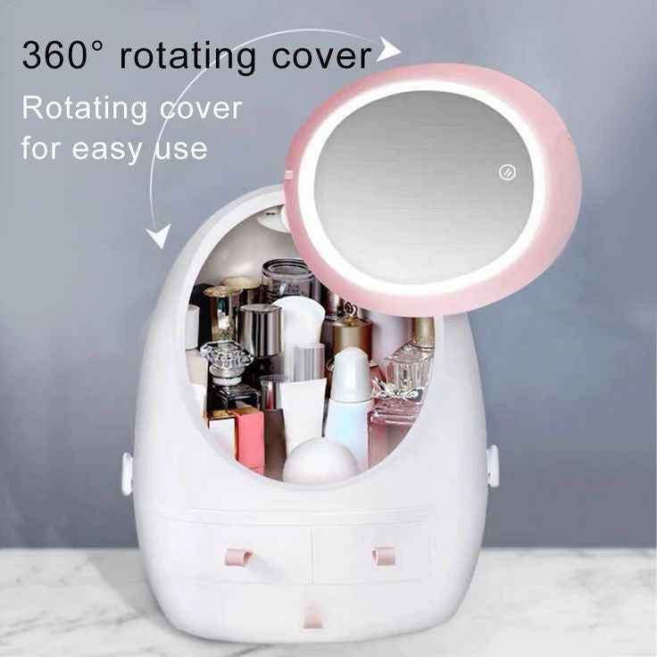 Oval Mirror Cosmetic Storage Organizer - Gleamsi