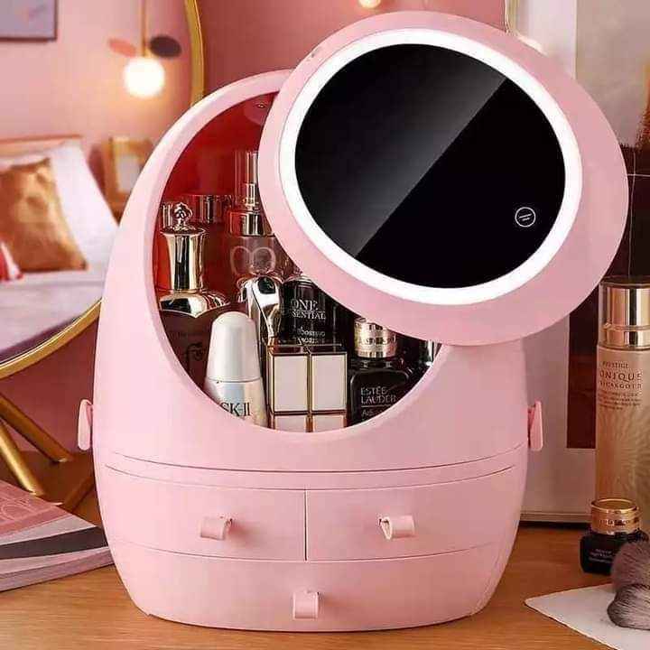 Oval Mirror Cosmetic Storage Organizer - Gleamsi