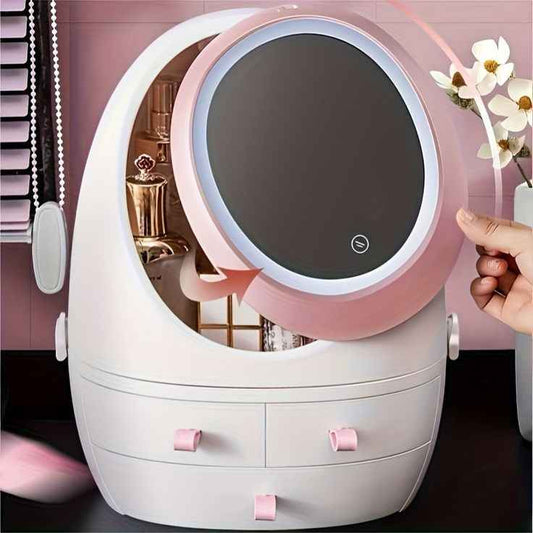 Oval Mirror Cosmetic Storage Organizer - Gleamsi