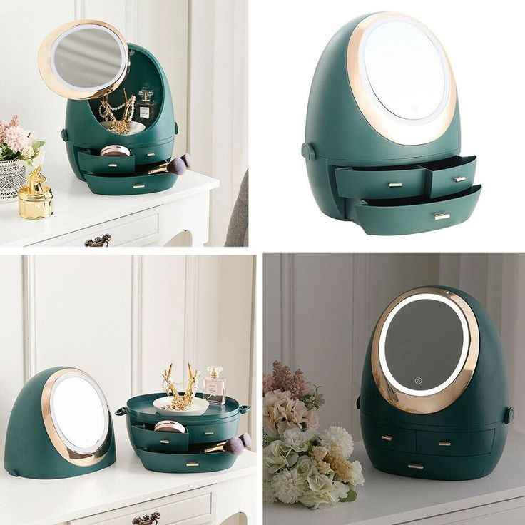 Oval Mirror Cosmetic Storage Organizer - Gleamsi